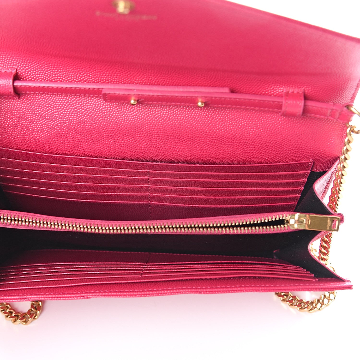 Saint Laurent Grain De Poudre Matelasse Chevron Monogram Chain Wallet Fresh Fuchsia 4 of 9