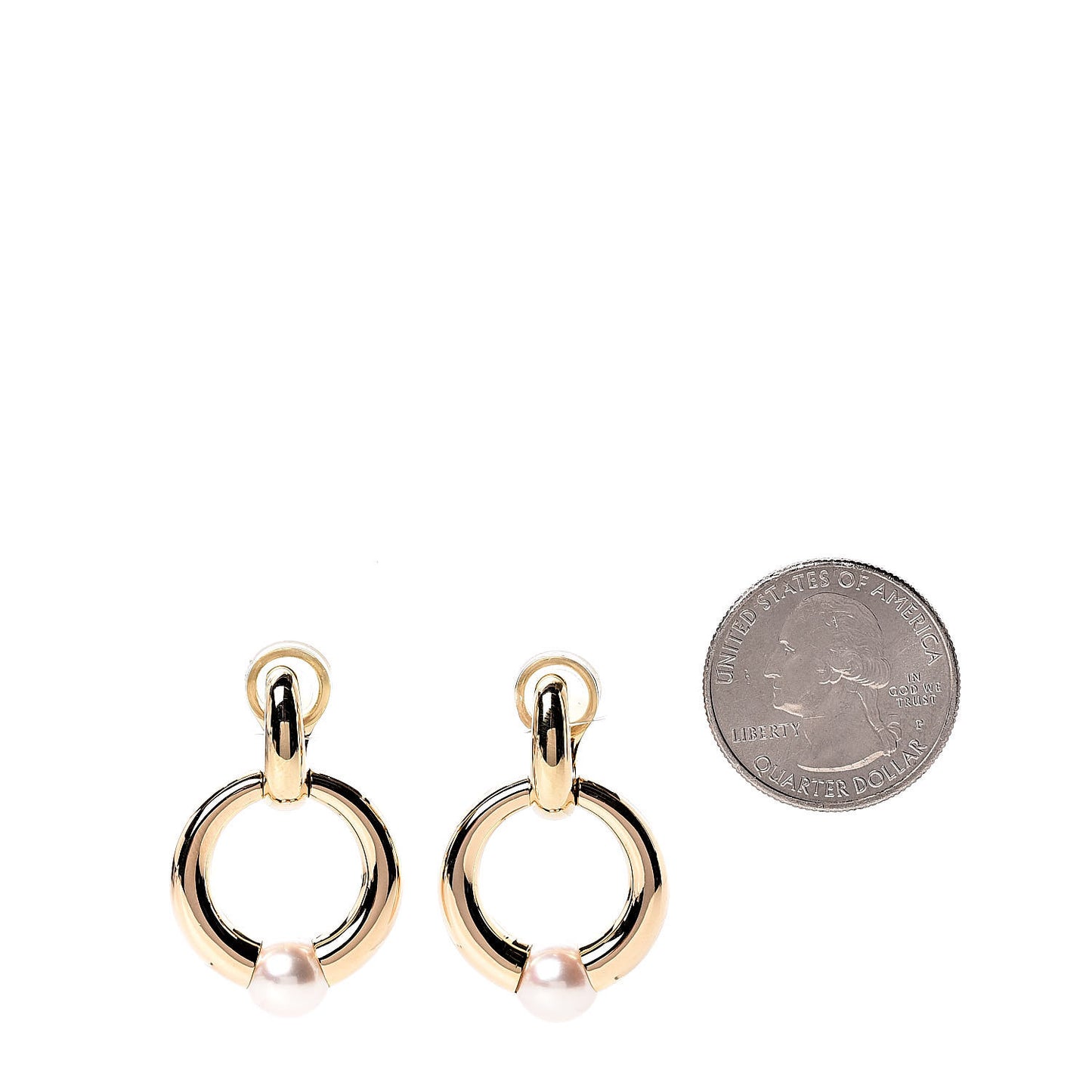 18K Yellow Gold Pearl Doorknocker Clip-On Earrings