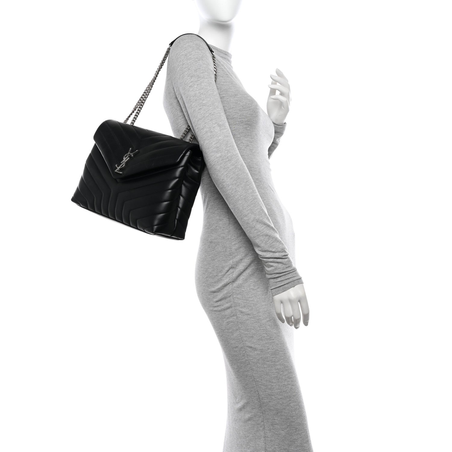 Saint Laurent Calfskin Y Quilted Monogram Medium Loulou Chain Satchel Black 2 of 10