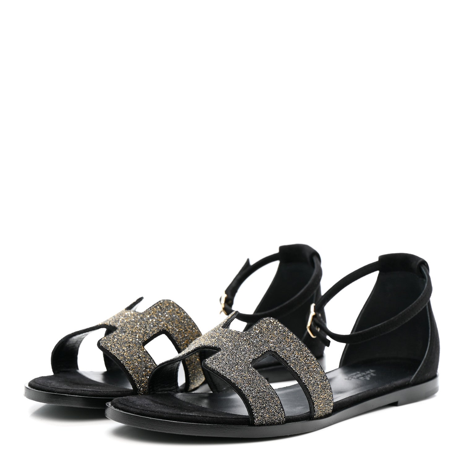 Hermes Suede Glitter Santorini Sandals 38.5 Black 4 of 10