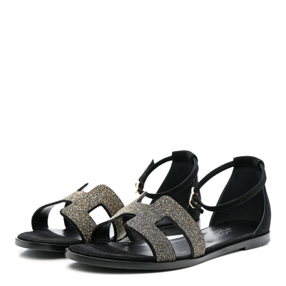 Hermes Suede Glitter Santorini Sandals 38.5 Black 4 of 10