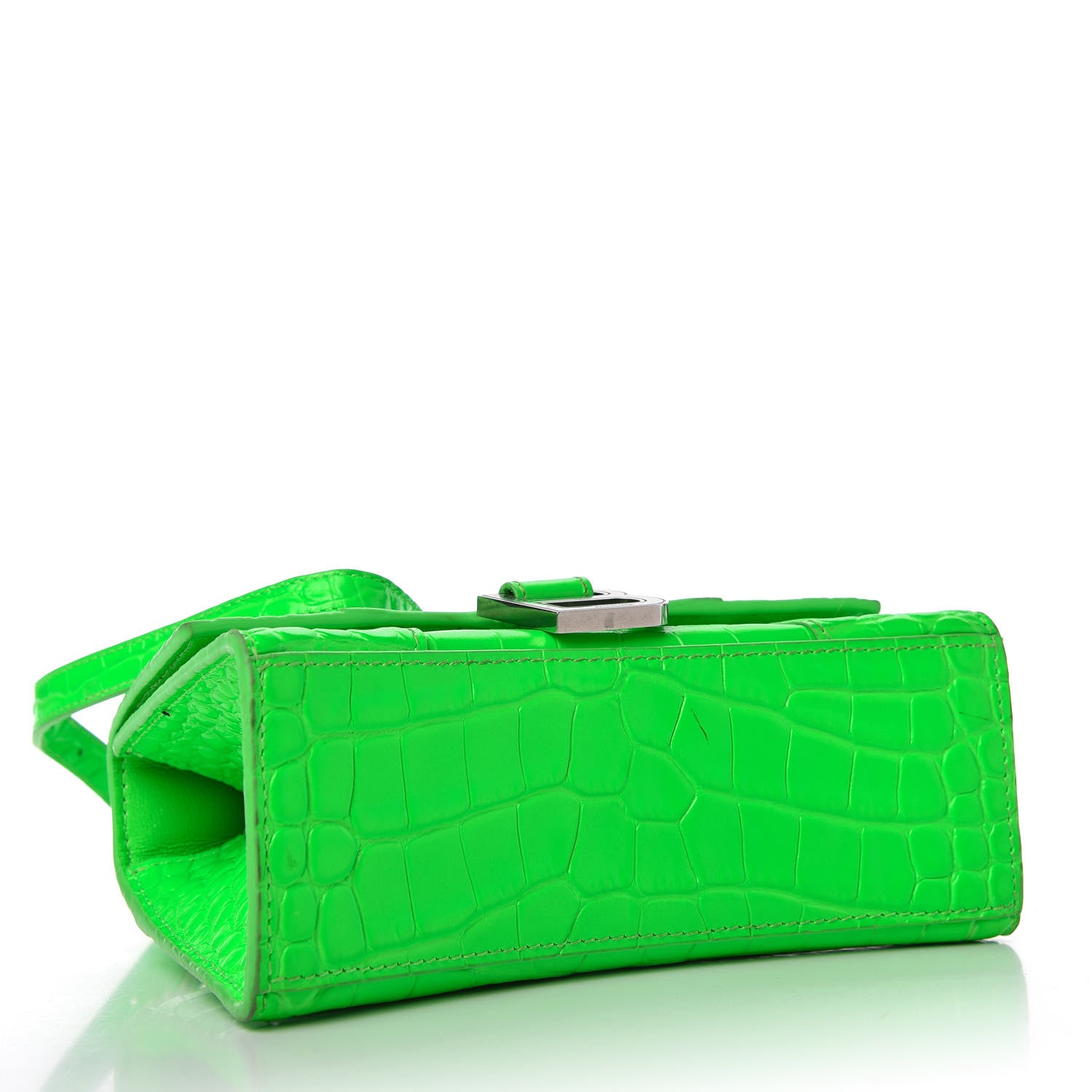 Balenciaga Shiny Calfskin Crocodile Embossed Hourglass Top Handle Bag XS Fluo Green 4 of 11