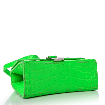 Balenciaga Shiny Calfskin Crocodile Embossed Hourglass Top Handle Bag XS Fluo Green 4 of 11