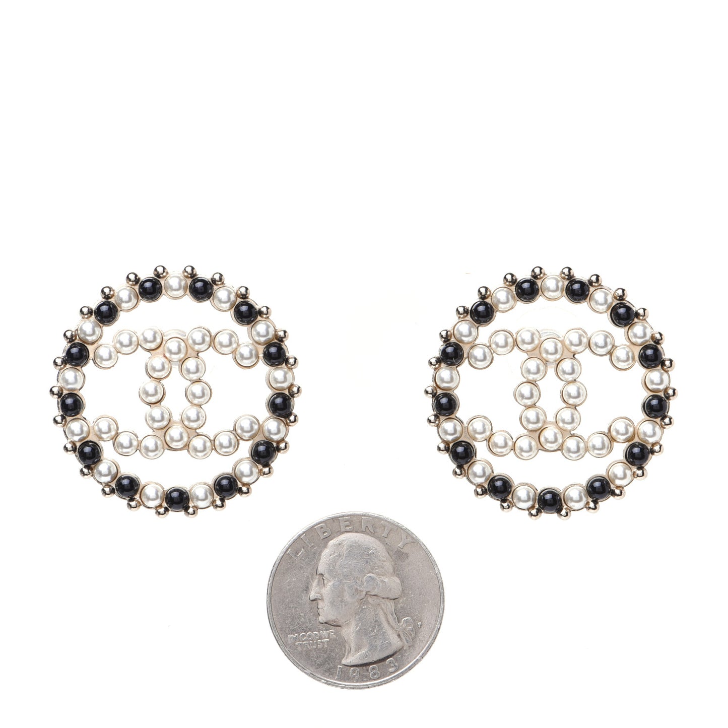 Resin Pearl CC Earrings Gold Black
