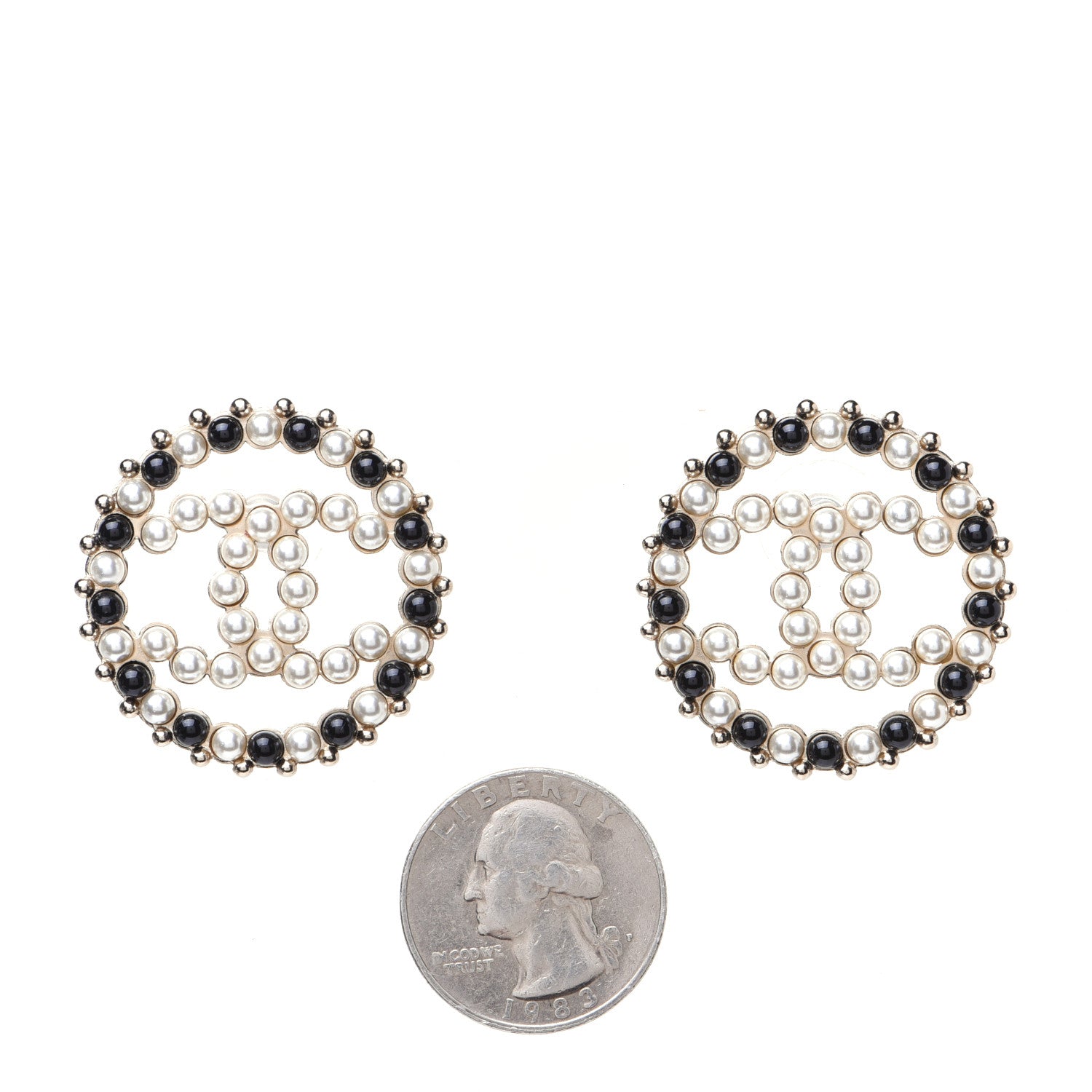 Chanel Resin Pearl CC Earrings Gold Black 2 of 7
