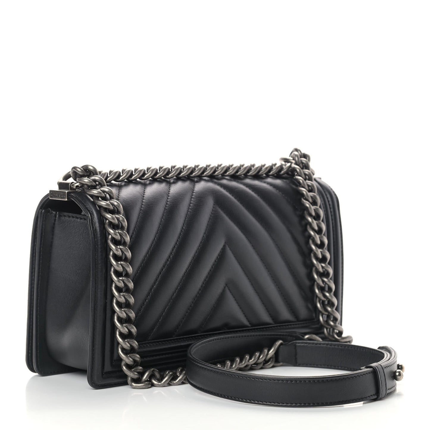 Lambskin Chevron Quilted Medium Boy Flap Dark Grey