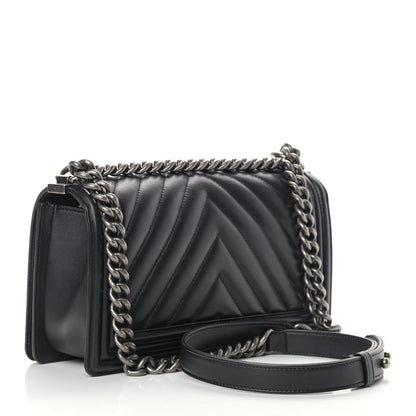 Chanel Lambskin Chevron Quilted Medium Boy Flap Dark Grey 2 of 8