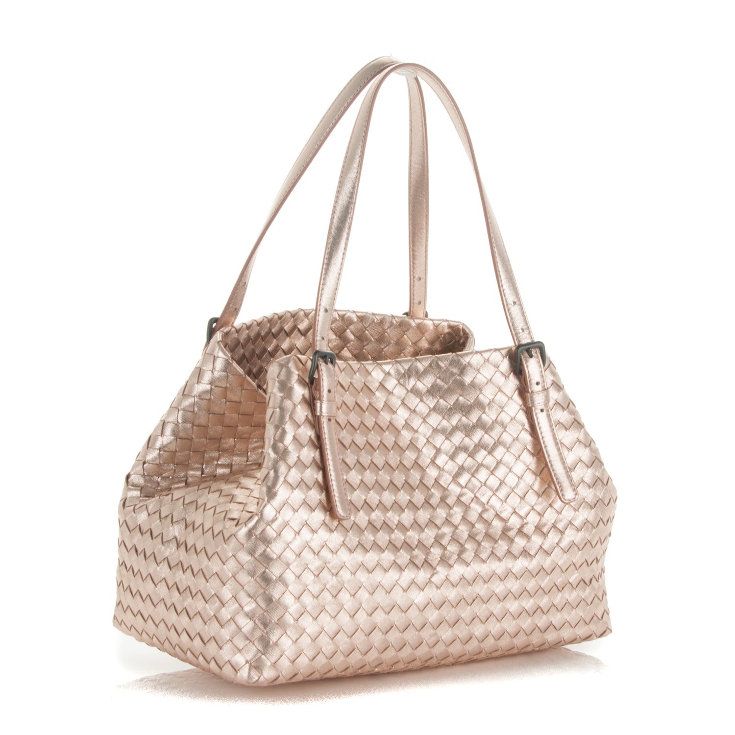 Bottega Veneta Metallic Grosgrain Intrecciato Medium A Shape Seamless Tote Rose Gold 3 of 8