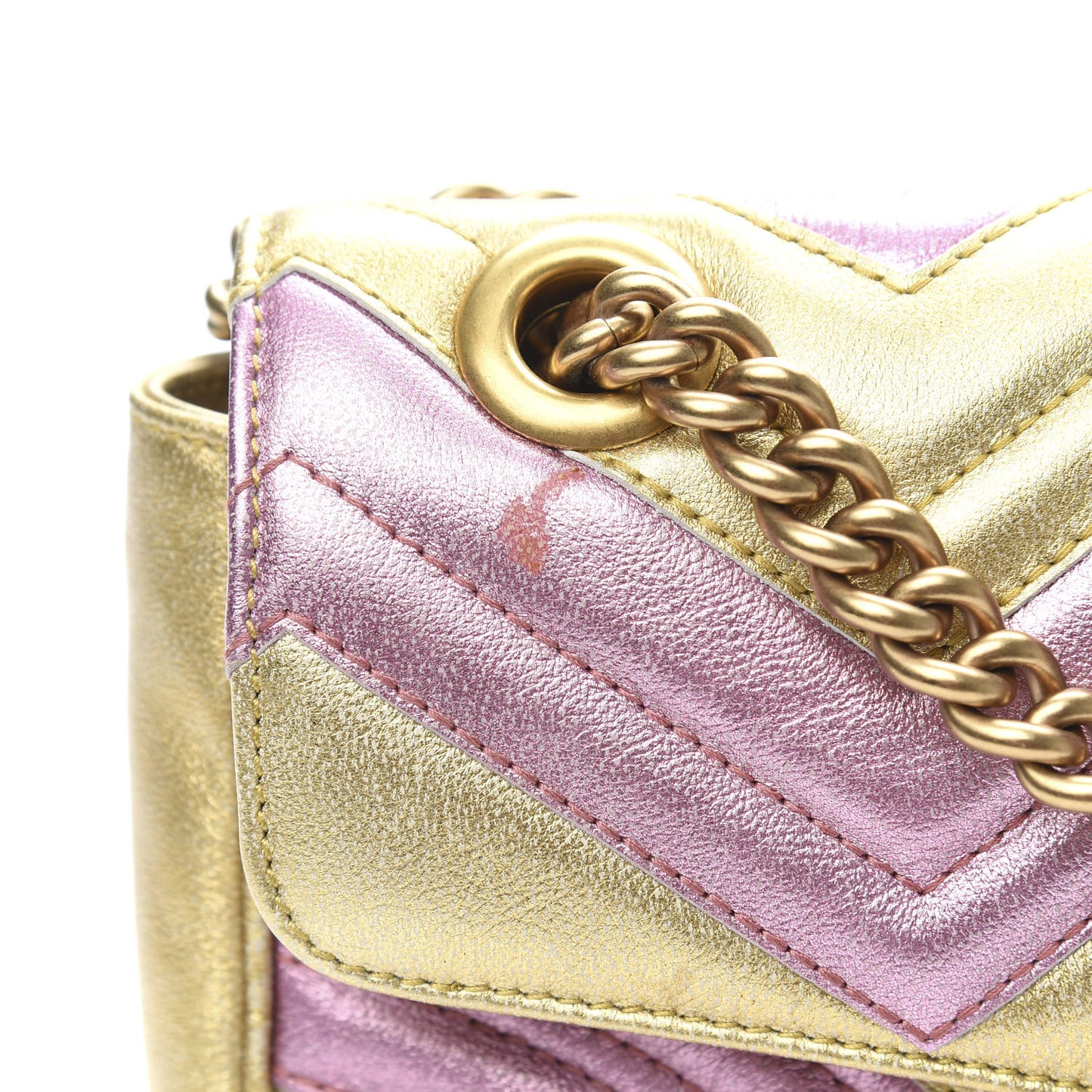 Metallic Calfskin Matelasse Small GG Marmont Shoulder Bag Gold Pink