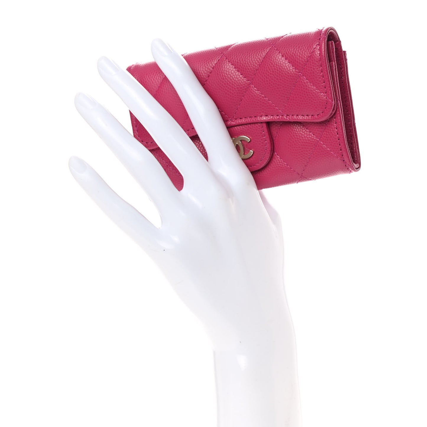 Caviar Quilted Flap Card Holder Wallet Dark Pink