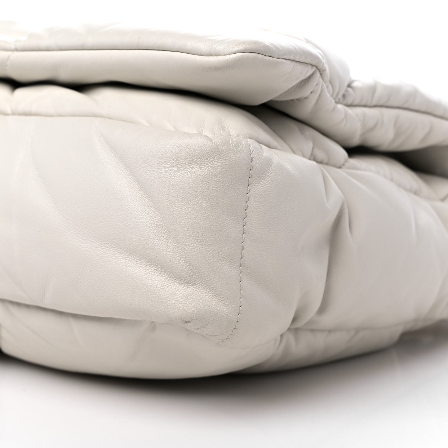 Nappa Soft Padded Logo Embossed Triangle Quilted Shoulder Bag White