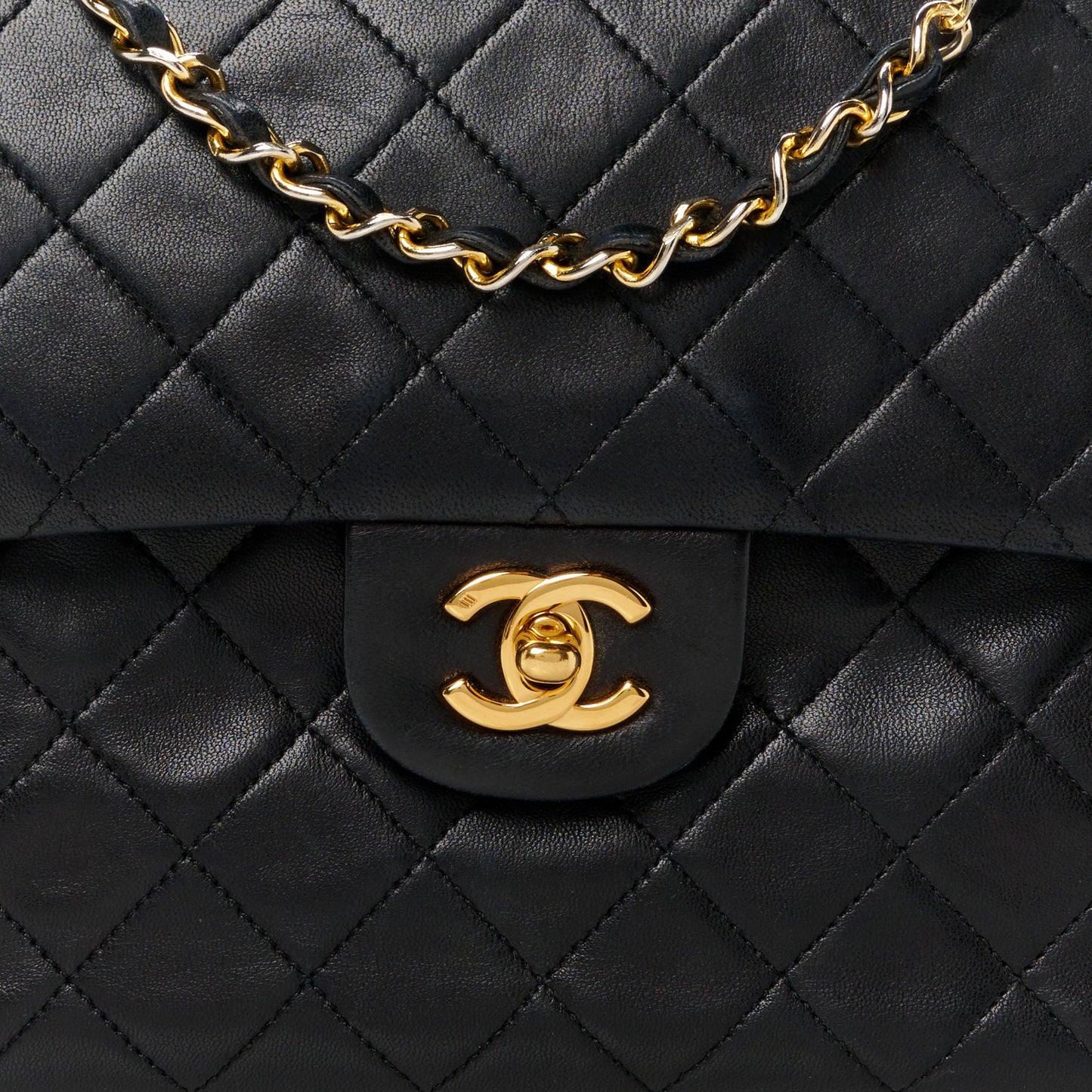 Lambskin Quilted Medium Double Flap Black