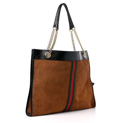 Gucci Suede Patent Large Rajah Chain Tote Nocciola Black 4 of 11