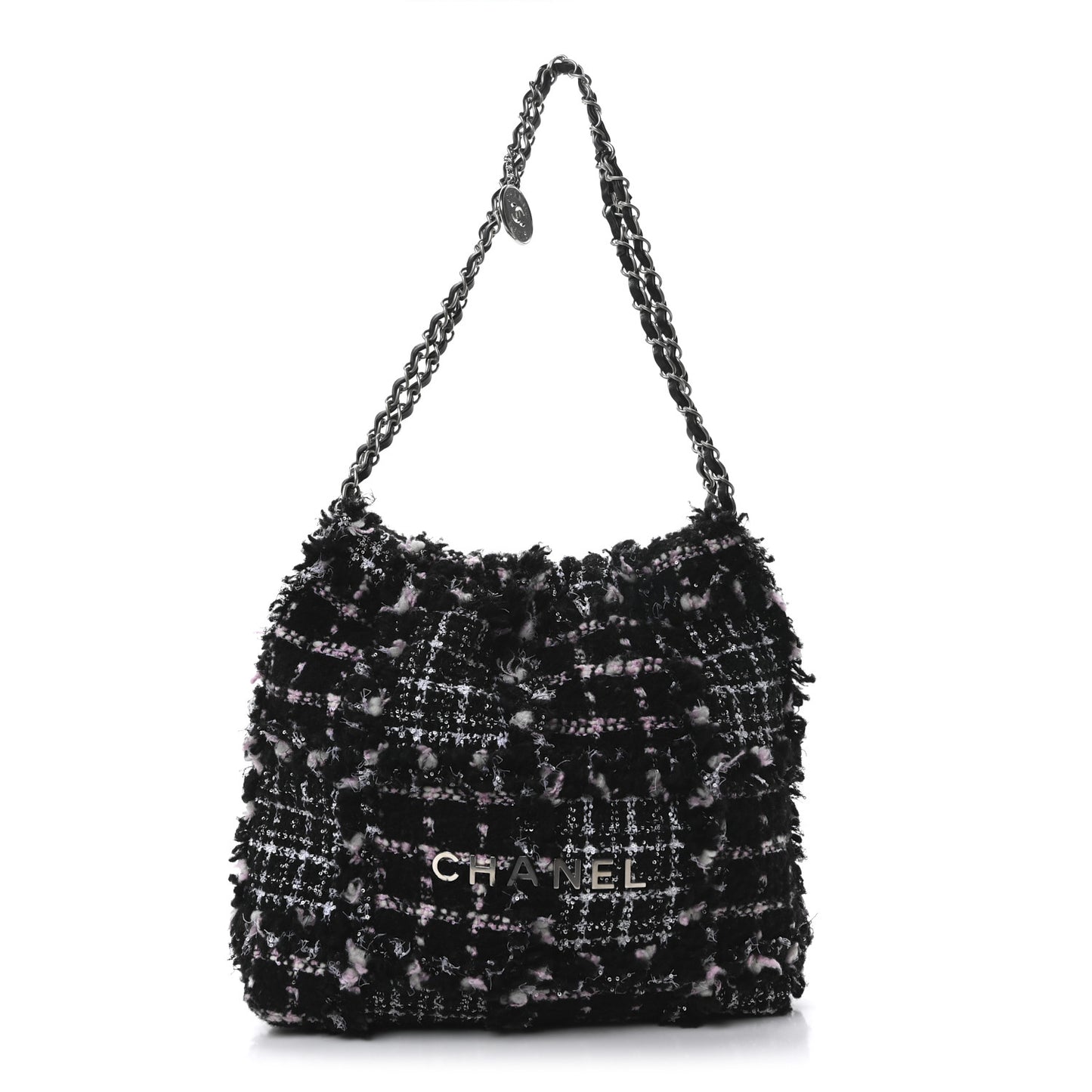 Tweed Patchwork Quilted Small Chanel 22 Black Pink White