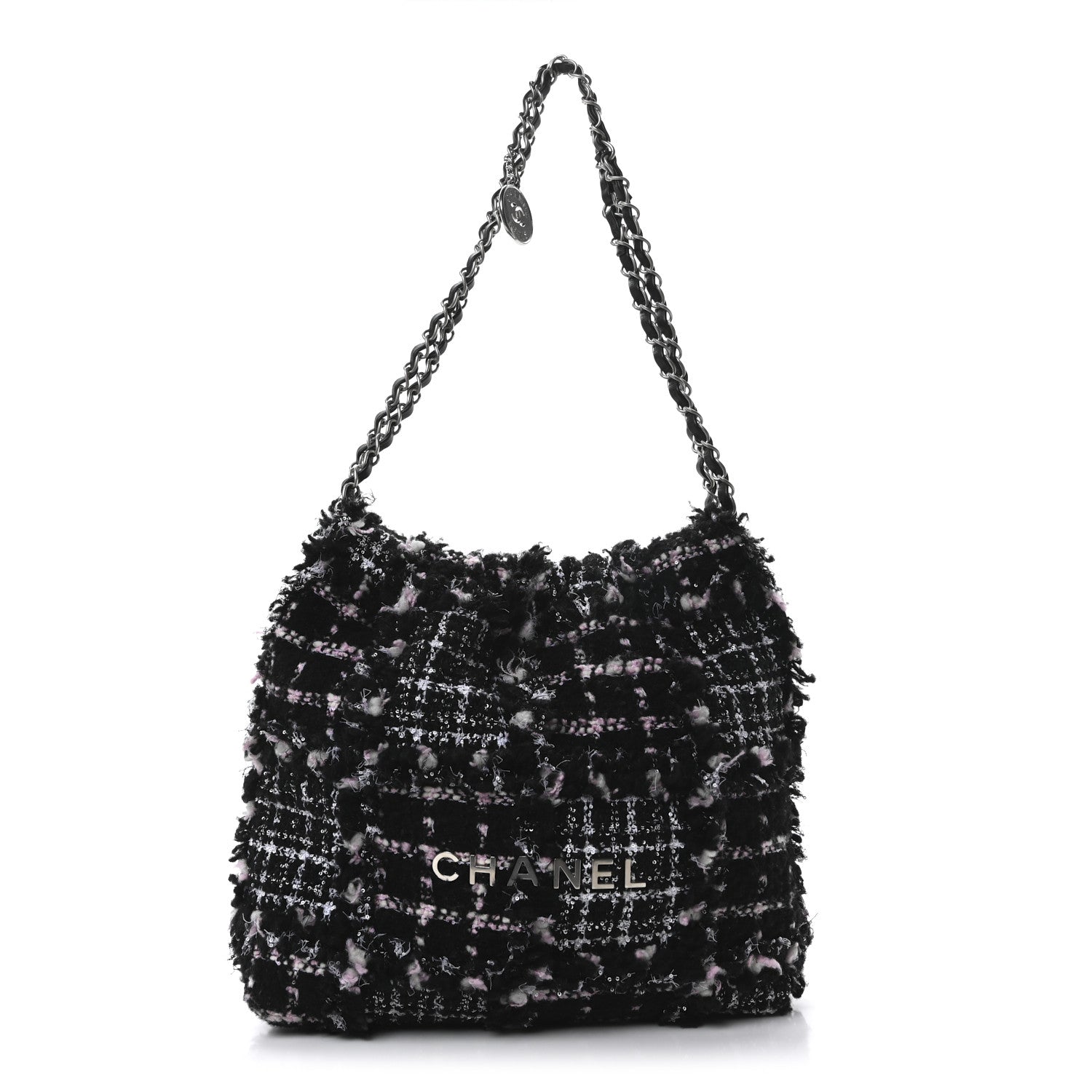 Chanel Tweed Patchwork Quilted Small Chanel 22 Black Pink White 1 of 11