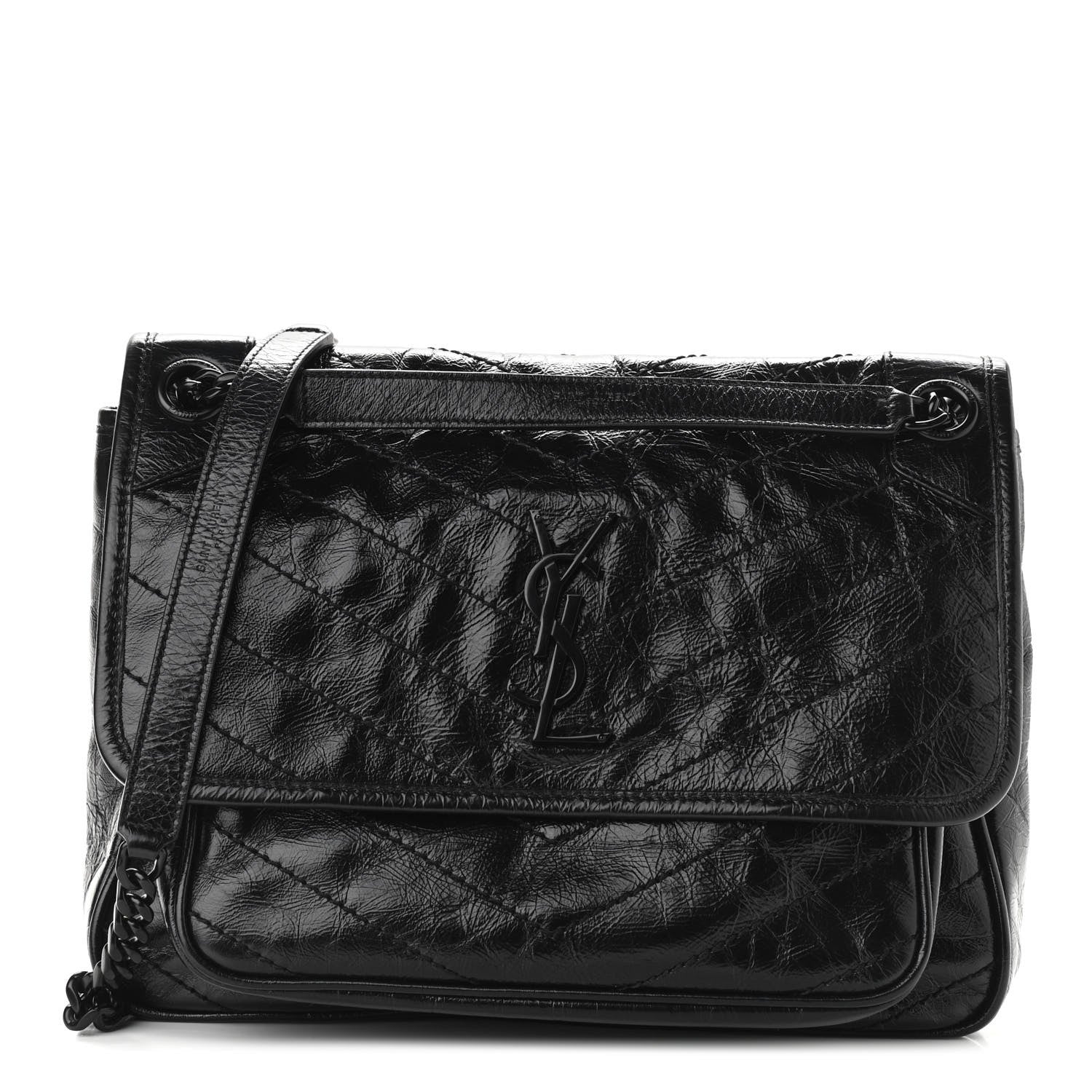 Saint Laurent Crinkled Calfskin Matelasse Monogram Medium Niki Chain Satchel Black 1 of 10