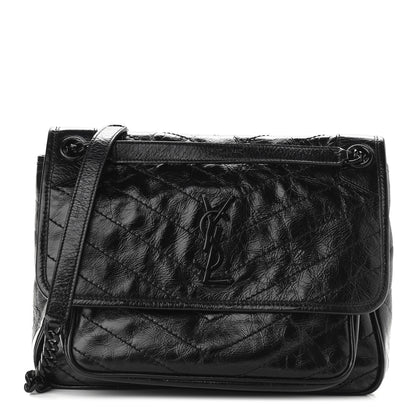 Saint Laurent Crinkled Calfskin Matelasse Monogram Medium Niki Chain Satchel Black 1 of 10