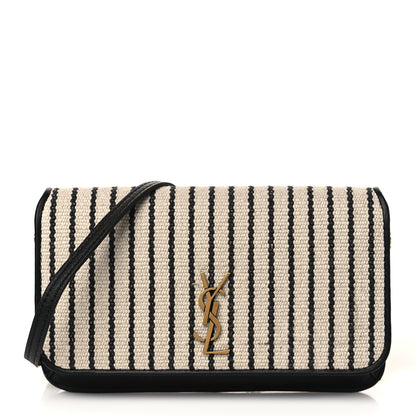 Saint Laurent Canvas Striped Phone Holder Crossbody Beige Black 1 of 10