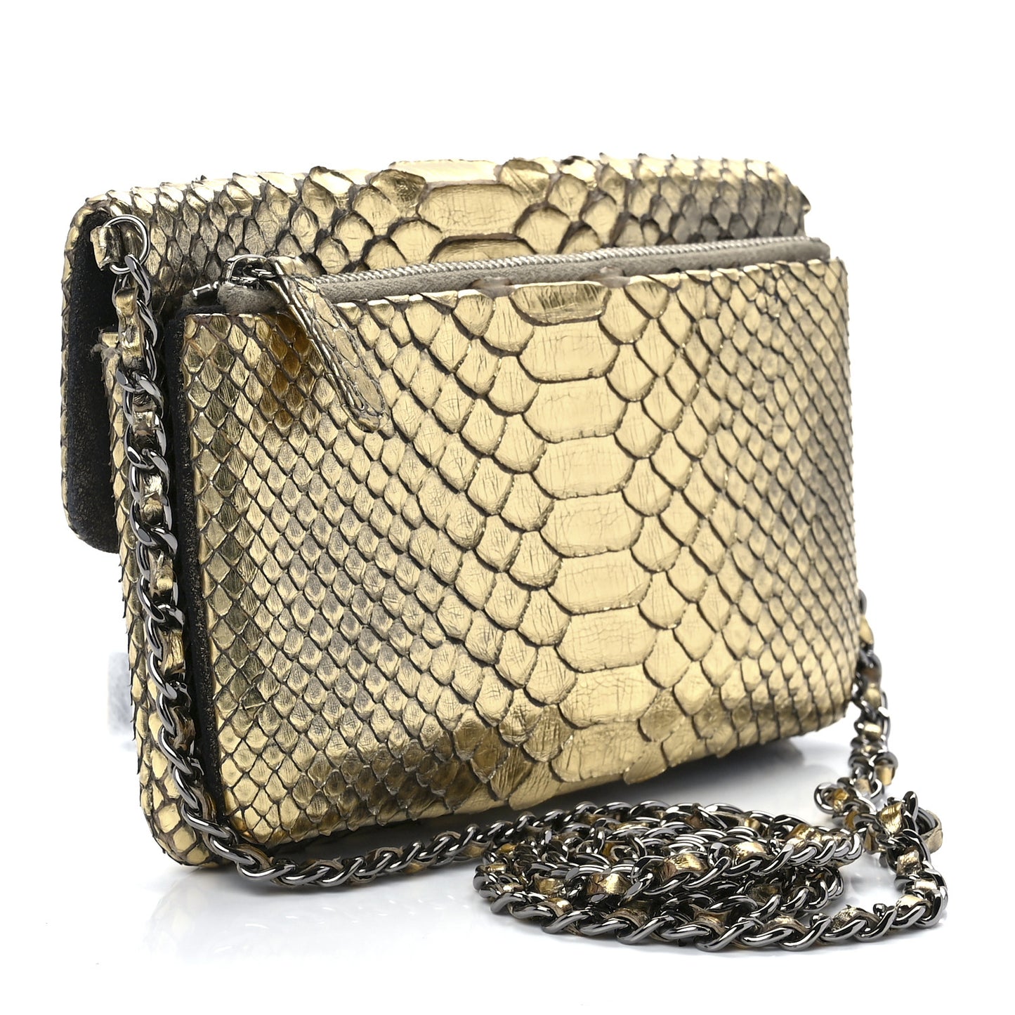 Metallic Snakeskin Flap Bag Gold