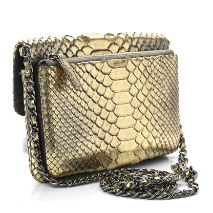 Chanel Metallic Snakeskin Flap Bag Gold 2 of 12