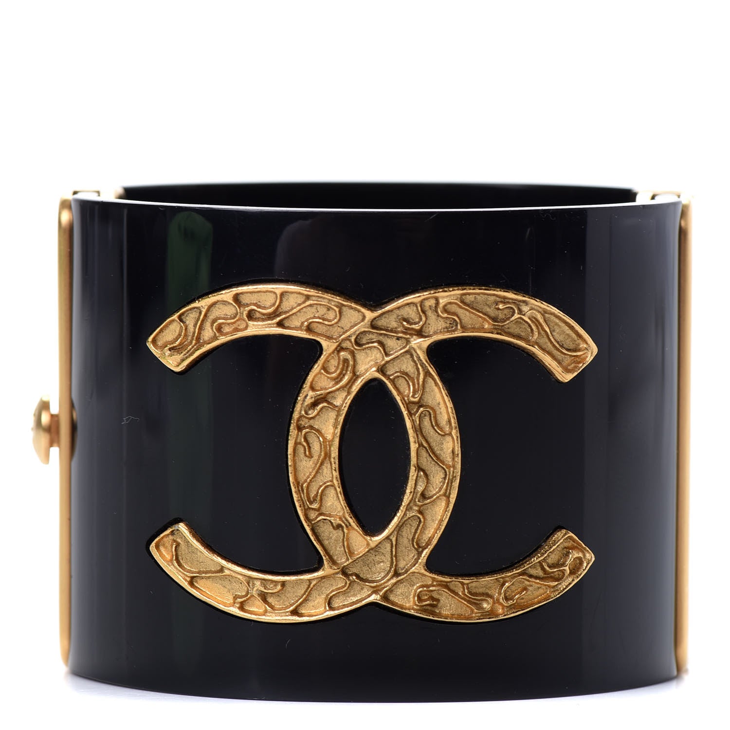 Chanel Resin CC Cuff Bracelet Black Gold 1 of 5
