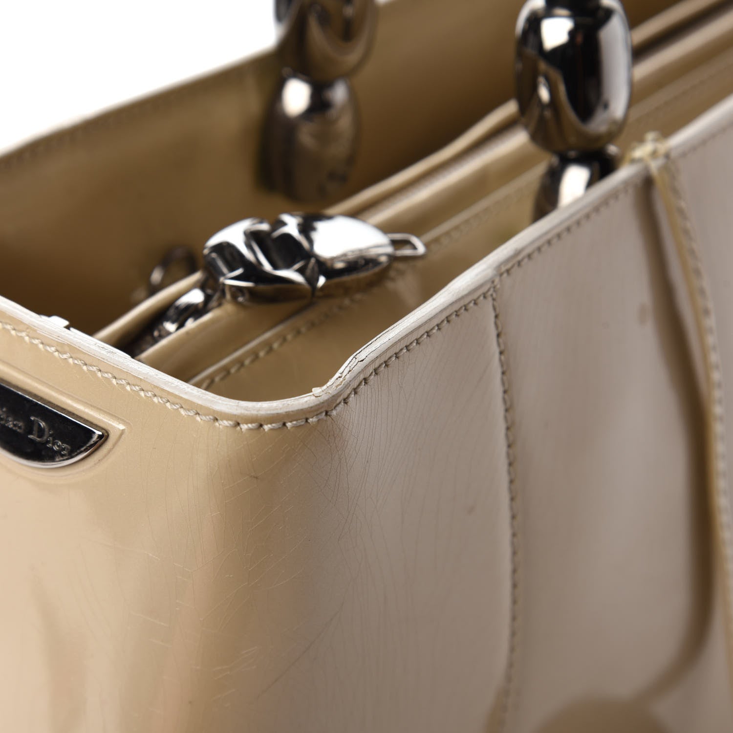 Christian Dior Patent Chrome Beaded Malice Tote Beige 17 of 22