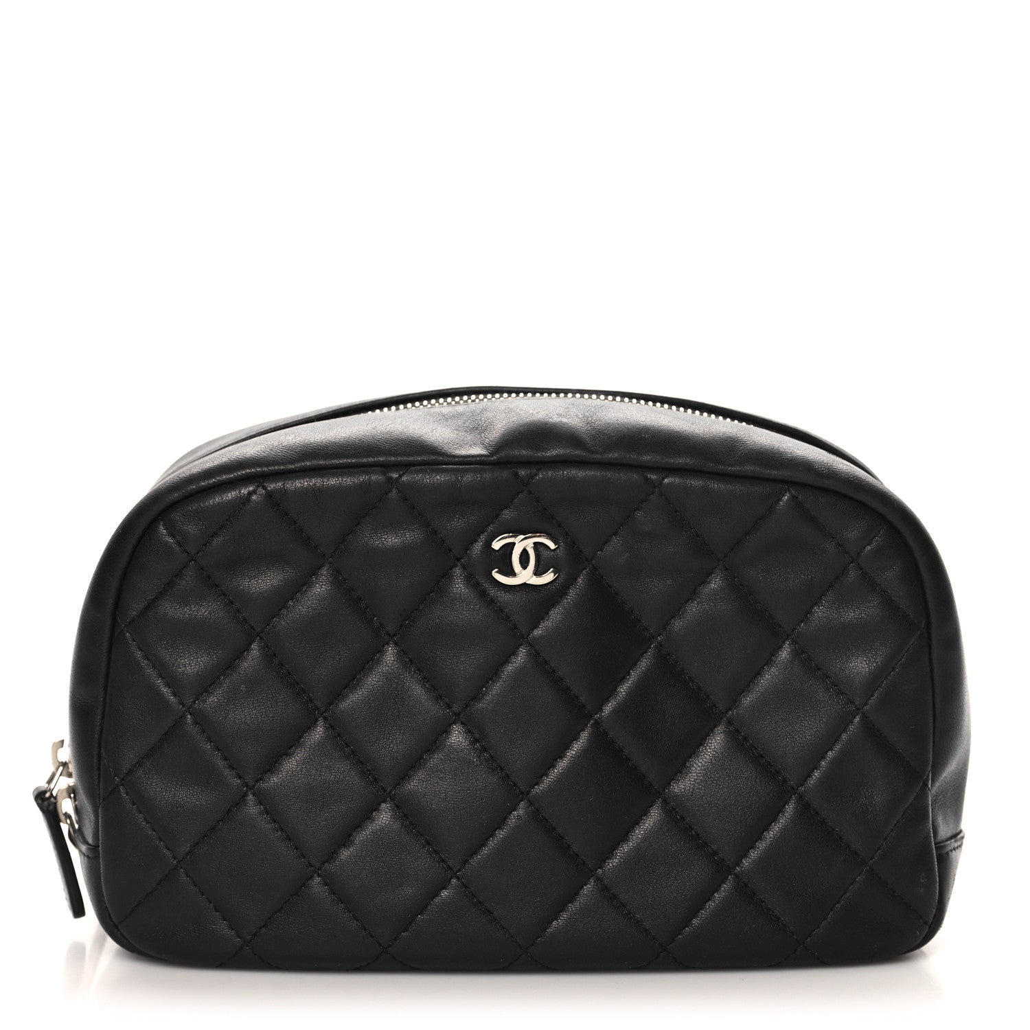Chanel Lambskin Quilted Medium Curvy Pouch Cosmetic Case Black 1 of 8