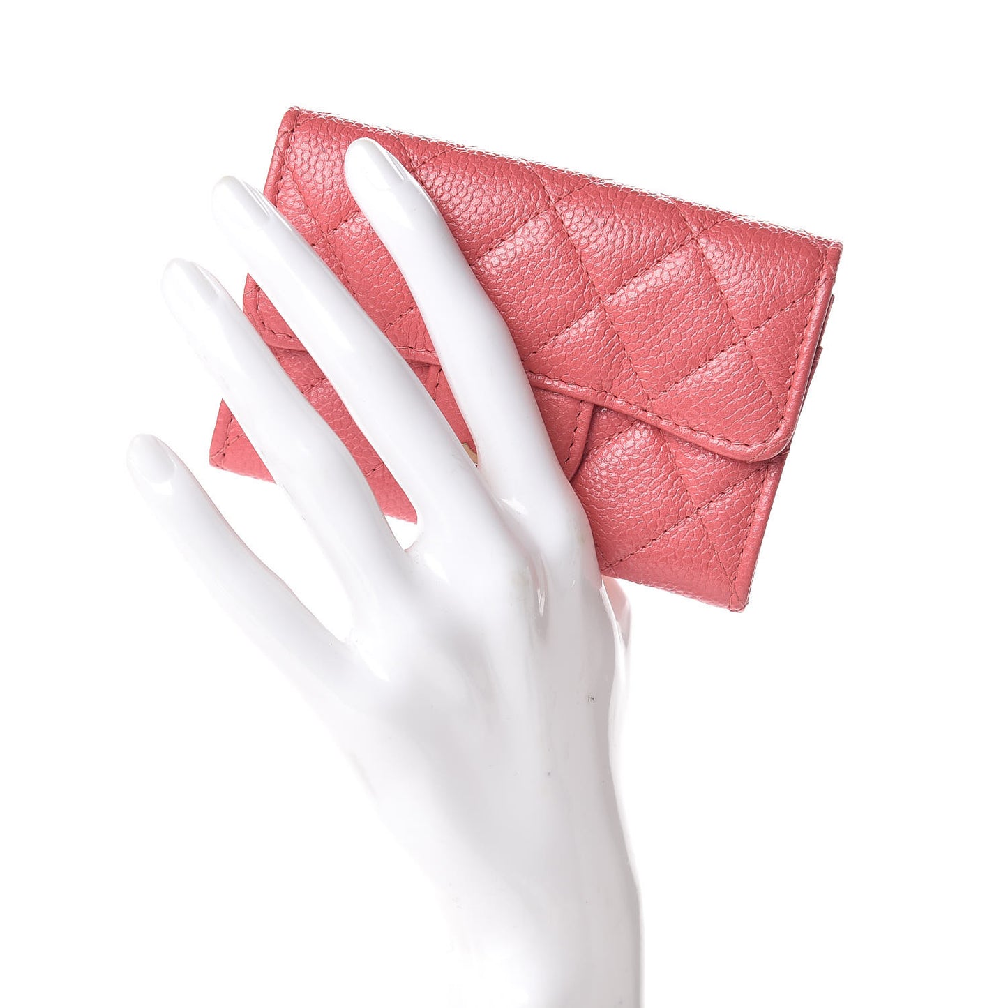 Metallic Caviar Quilted Flap Card Holder Pink