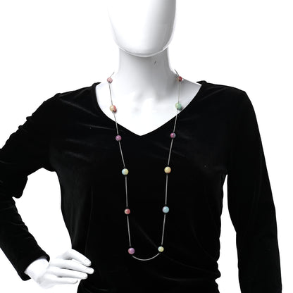 Chanel Pearl Beaded CC Logo Long Necklace Silver Multicolor 2 of 6