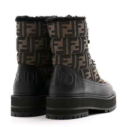 Fendi Vitello Nylon Jacquard Fabric FF Signature Biker Boots 35.5 Black Tobacco 4 of 9