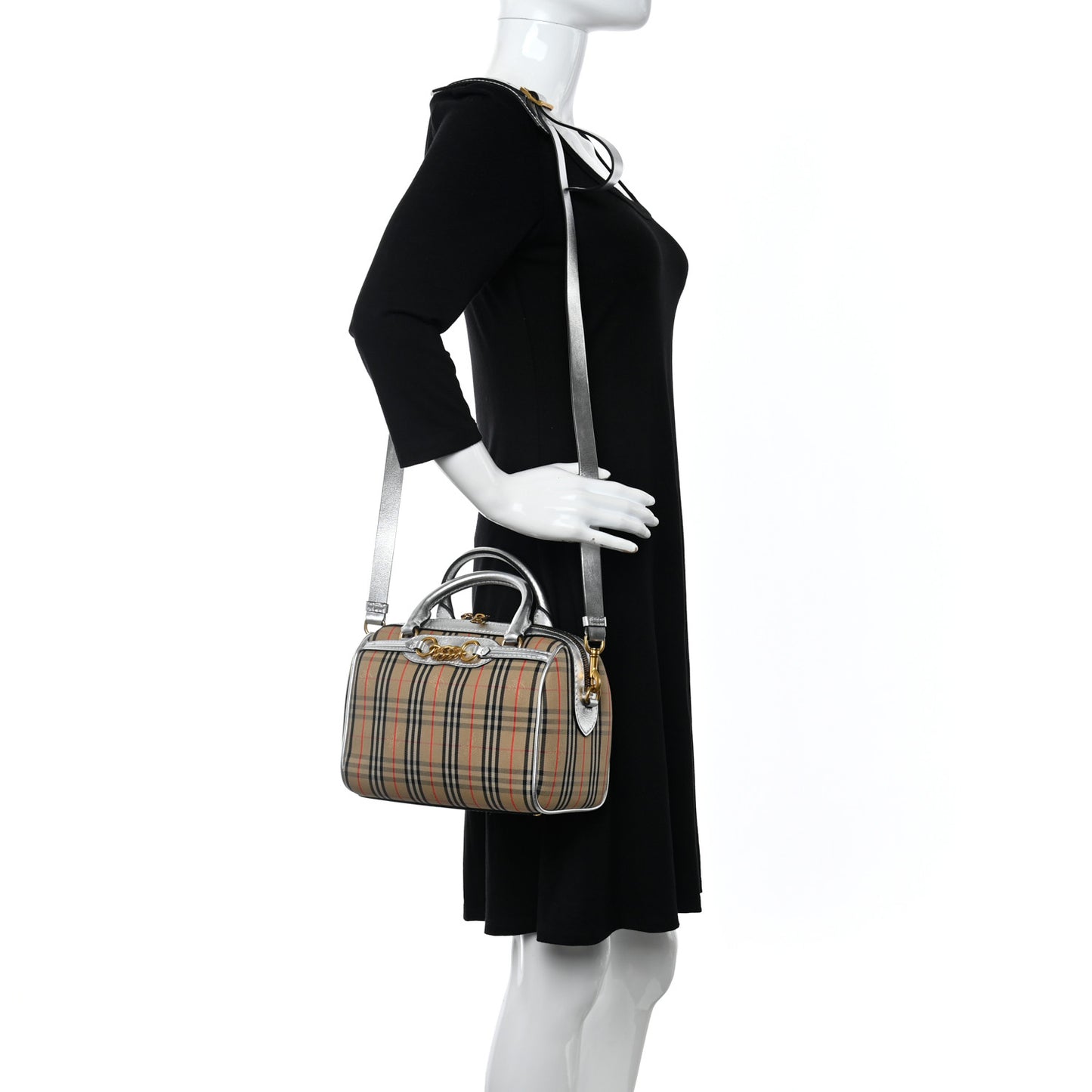 Smooth Calfskin 1983 Knight Check Link Bowling Bag Silver
