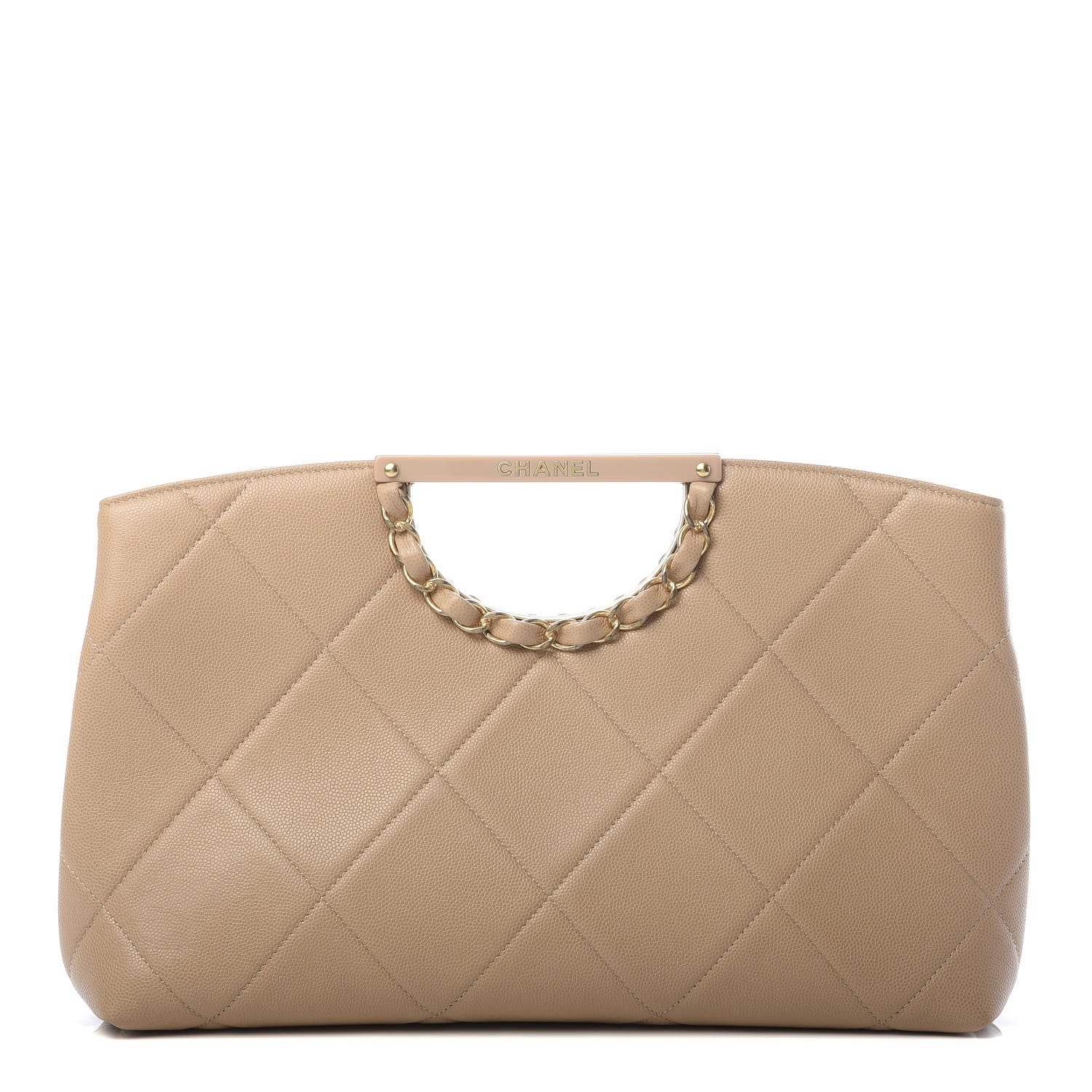 Chanel Grained Calfskin Handle Clutch Beige 1 of 7
