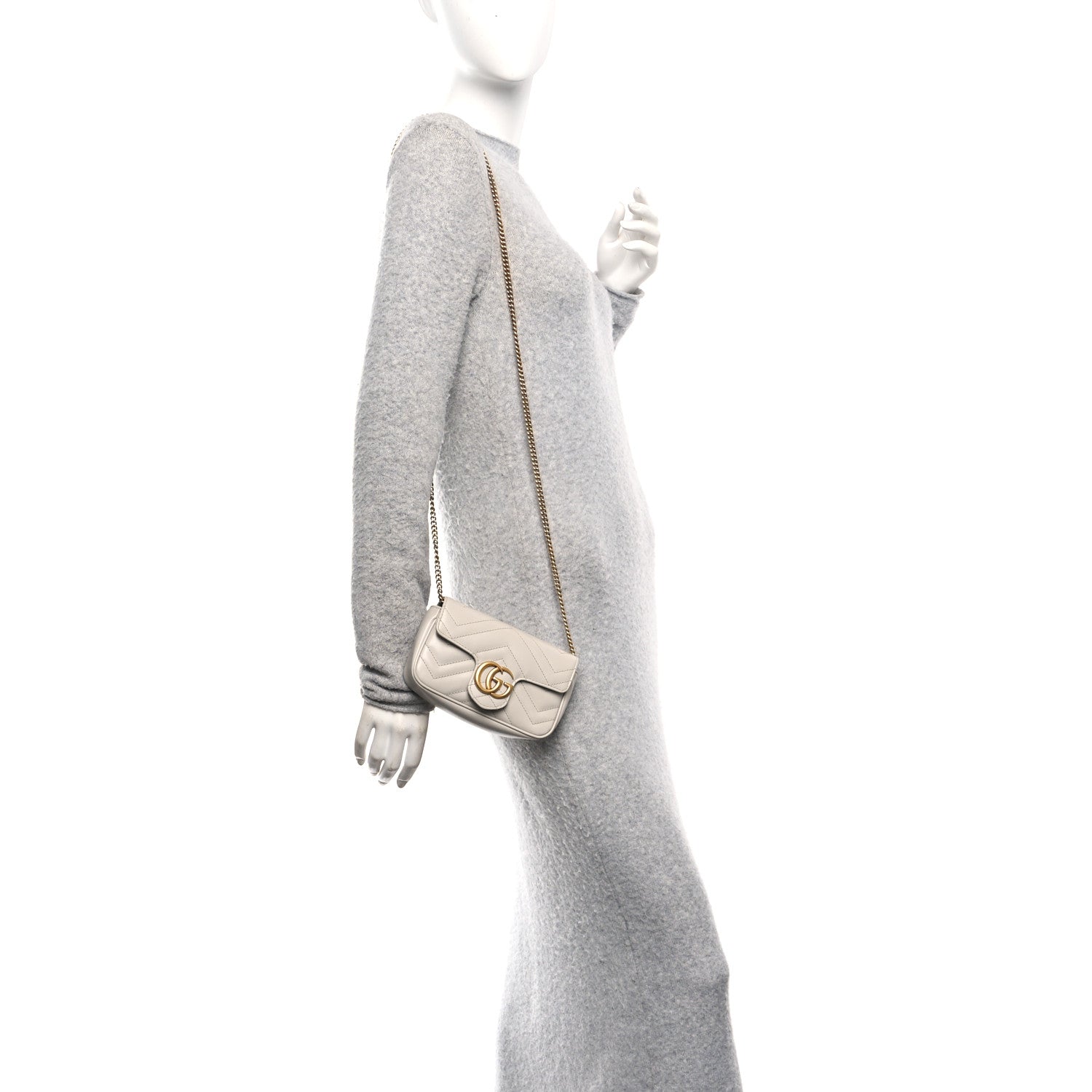 Gucci Calfskin Matelasse Super Mini GG Marmont Shoulder Bag Grey 2 of 10
