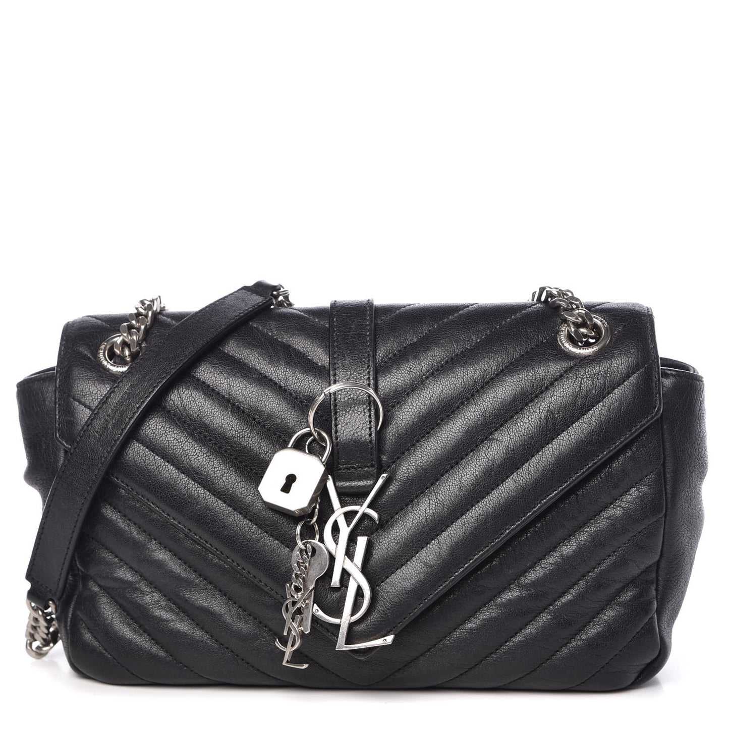 Sheepskin Matelasse Medium Monogram College Punk Chain Satchel Black