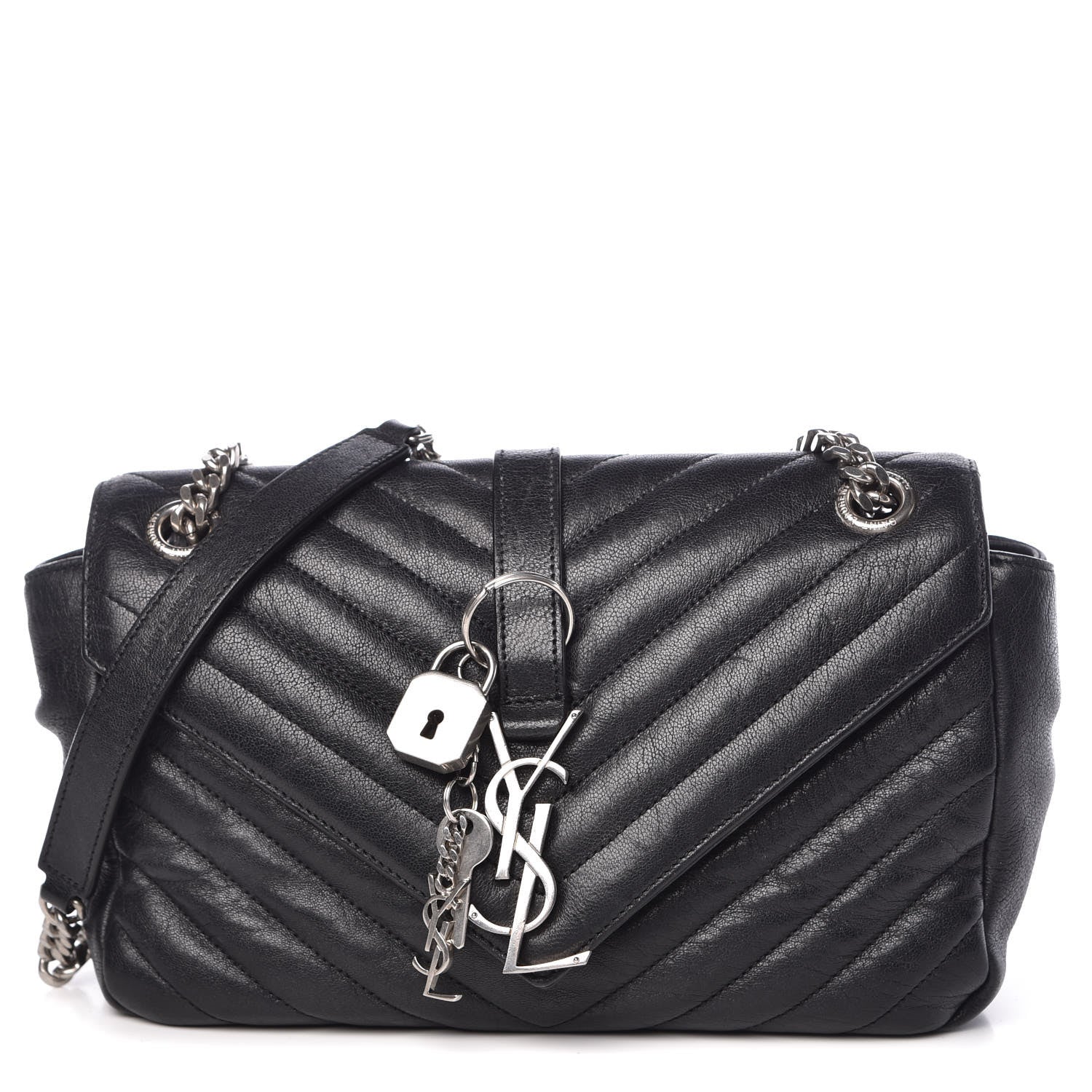 Saint Laurent Sheepskin Matelasse Medium Monogram College Punk Chain Satchel Black 1 of 12