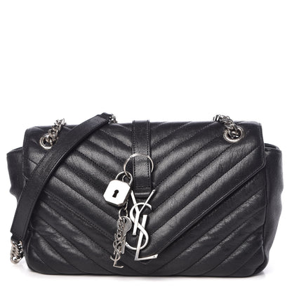 Saint Laurent Sheepskin Matelasse Medium Monogram College Punk Chain Satchel Black 1 of 12