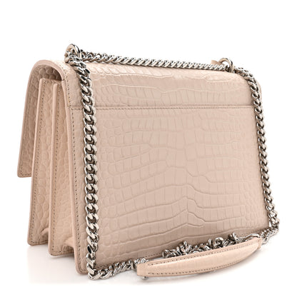 Saint Laurent Calfskin Crocodile Embossed Medium Monogram Sunset Rose Antic 2 of 14