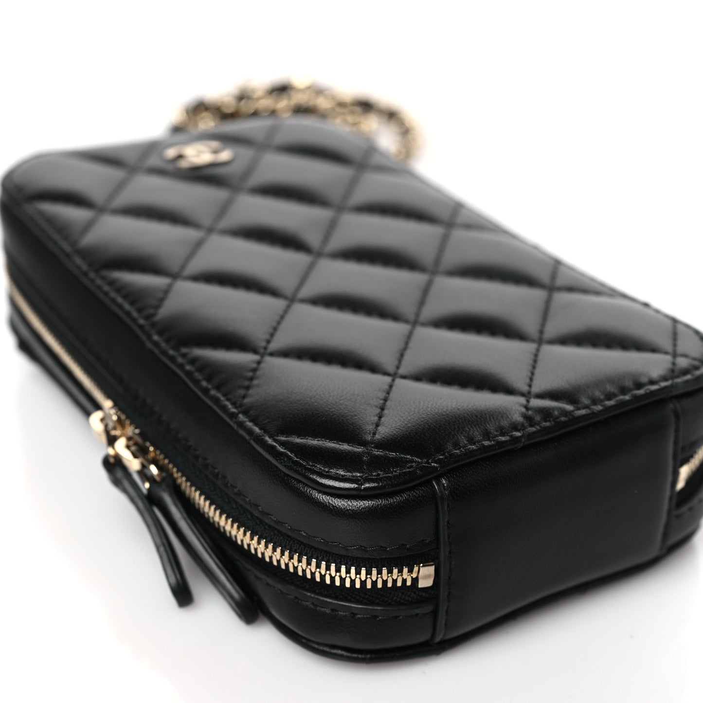 Lambskin Quilted Zip Phone Case Black