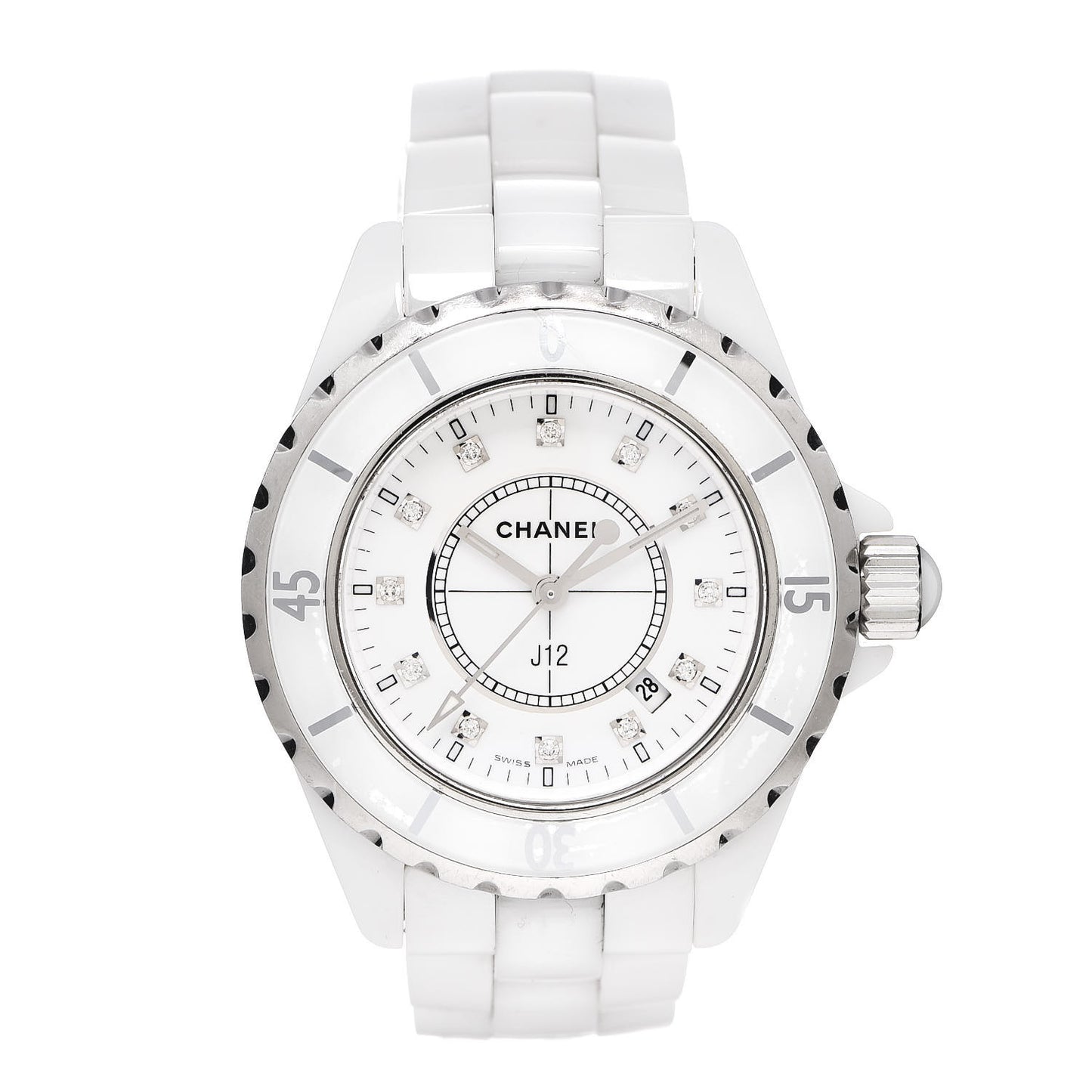 Stainless Steel Ceramic Diamond 33mm J12 Quartz Watch White