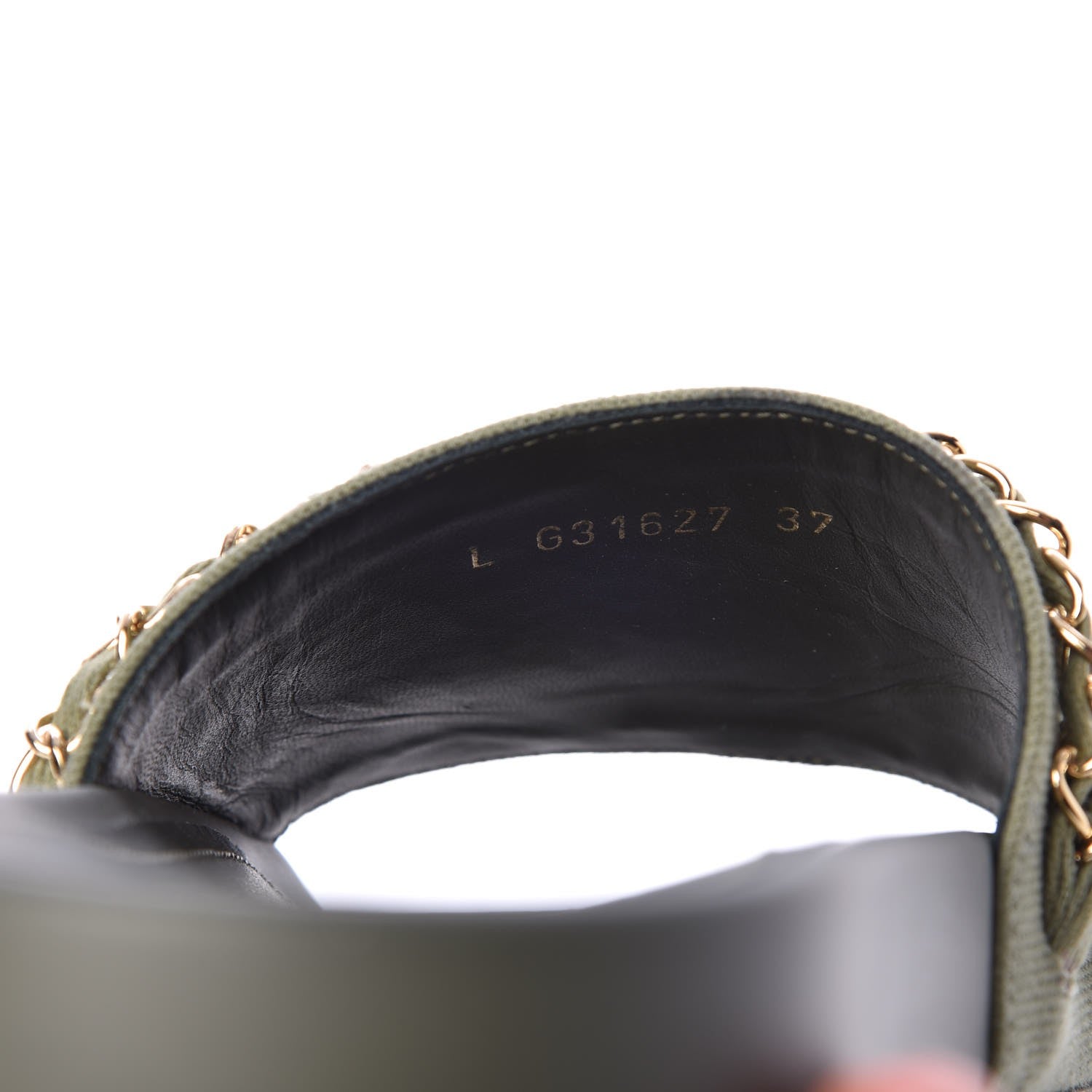 Chanel Canvas Chain Flat Sandals 37 Khaki 7 of 10