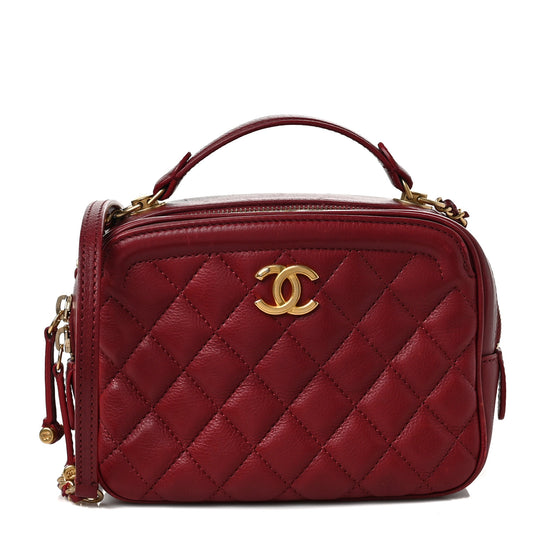 Calfskin Quilted CC Small Vanity Case Dark Red
