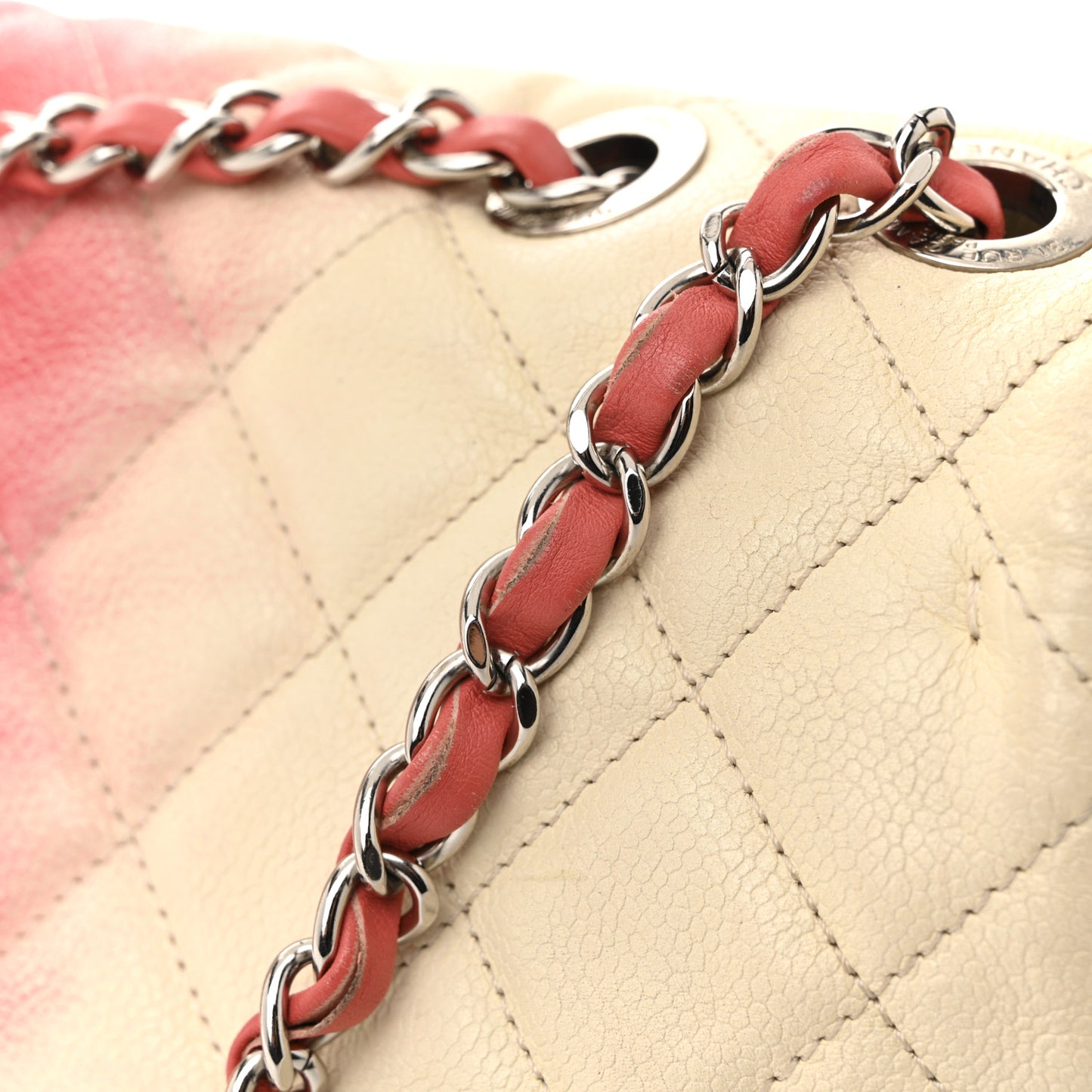 Caviar Quilted Ombre Jumbo Single Flap White Rose Pink