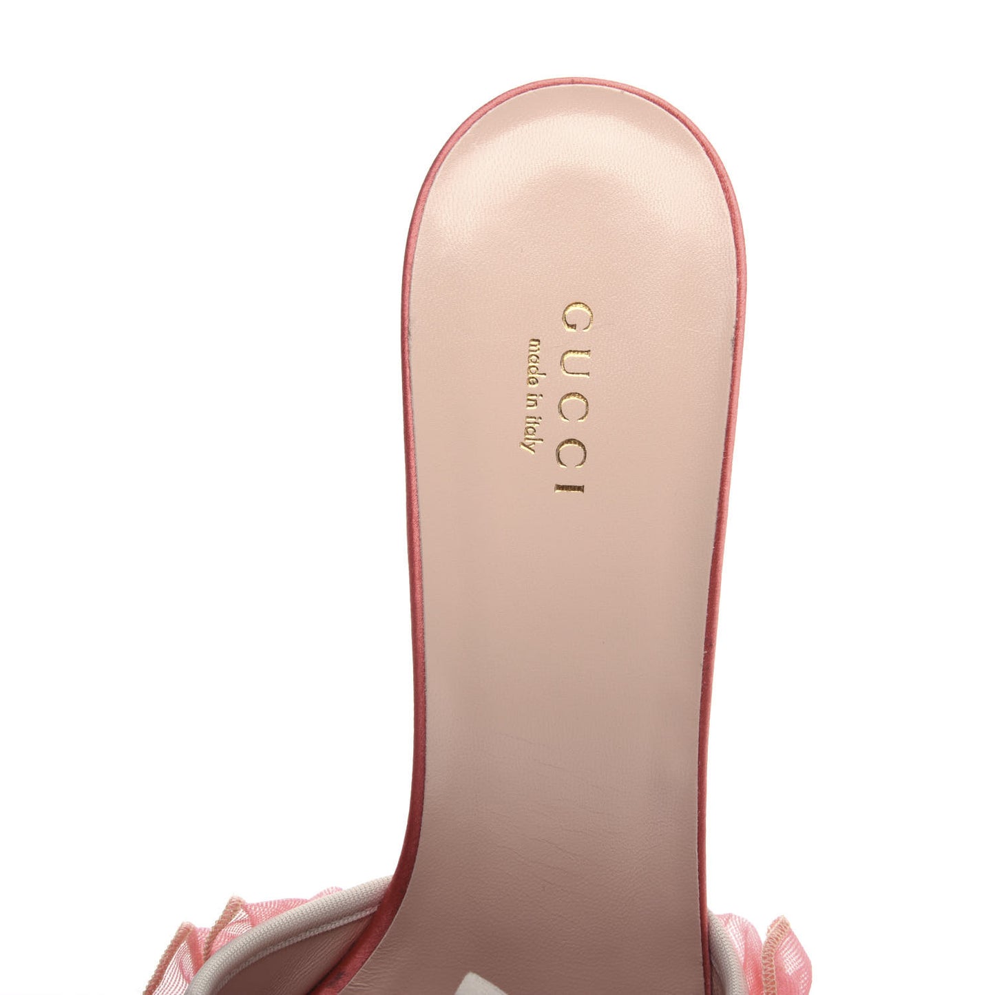 Tulle Ruffle Low Heel Slide Sandals 40.5 Peach White