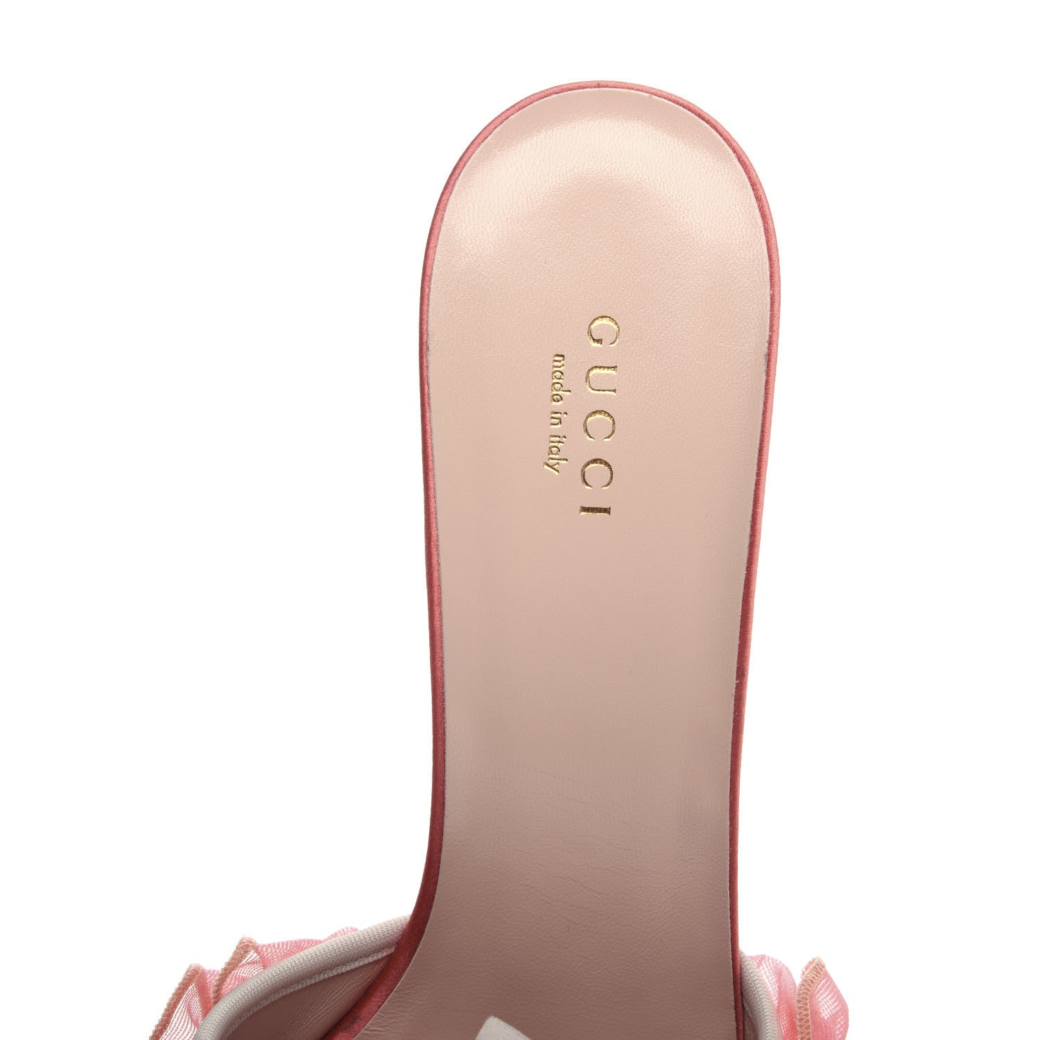 Gucci Tulle Ruffle Low Heel Slide Sandals 40.5 Peach White 8 of 10