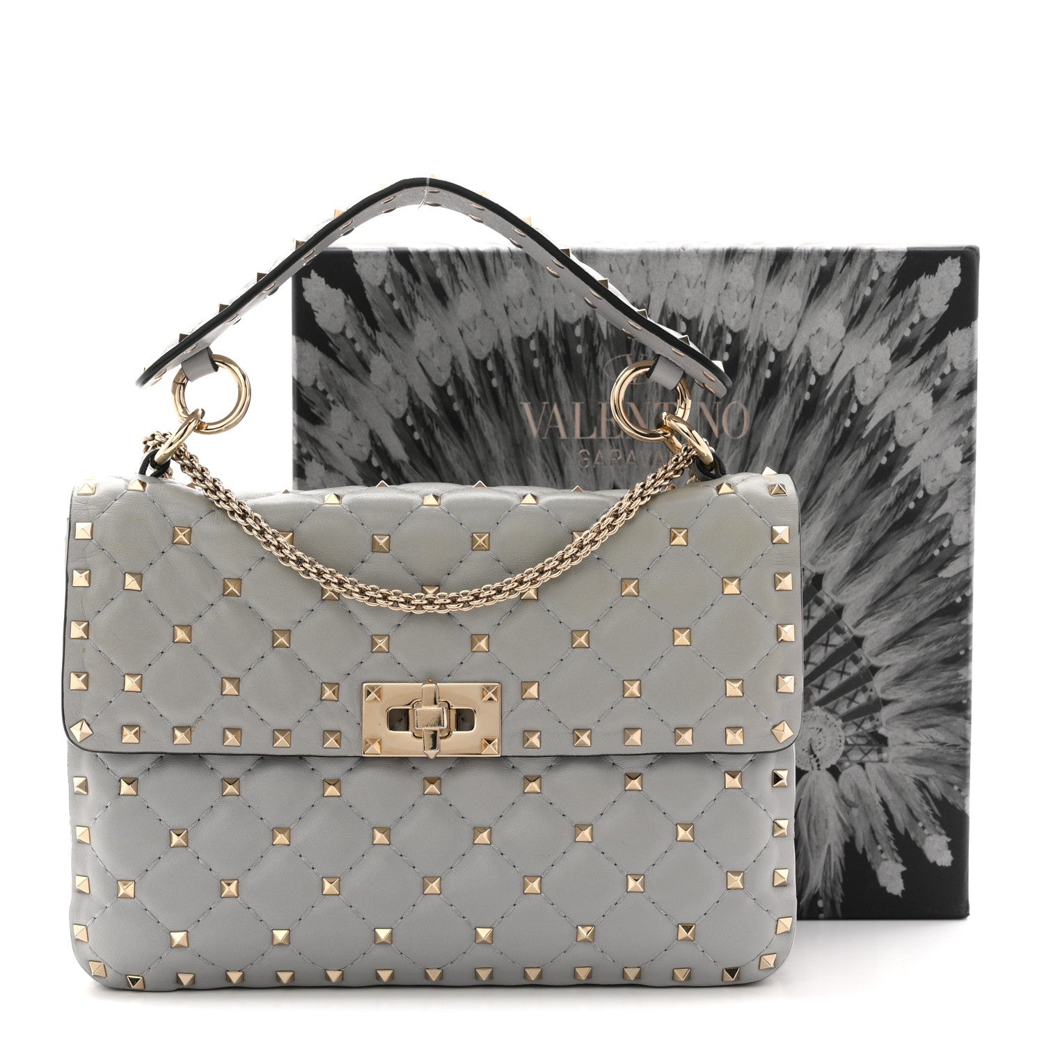 Valentino Garavani Nappa Medium Rockstud Spike Shoulder Bag Pastel Grey 12 of 12