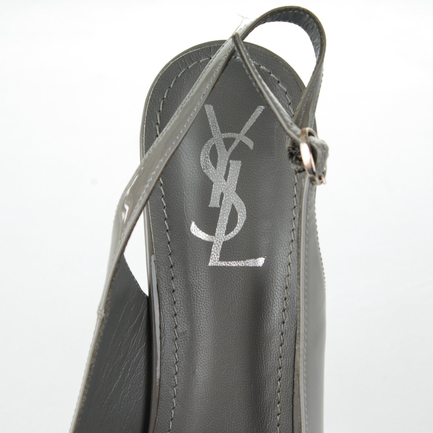 Saint Laurent Vitello Vernice Tribtoo Slingback Platform Pumps Flannel 40.5 7 of 10