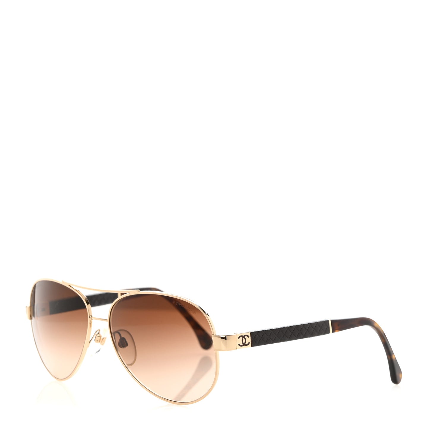 Lambskin Quilted CC Aviator Sunglasses 4195-Q Brown Gold