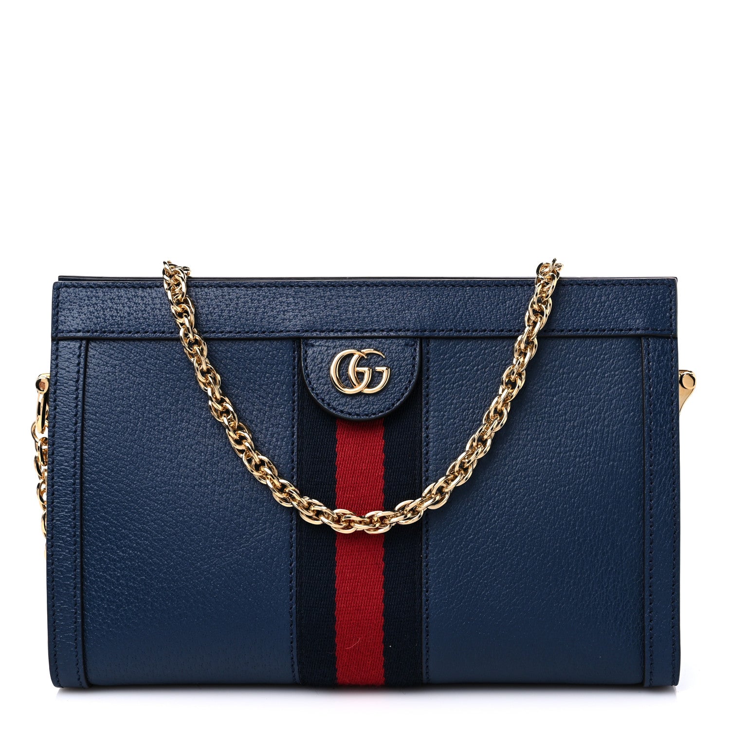 Gucci Textured Calfskin Web Small Ophidia Chain Shoulder Bag Blue Agata 1 of 10