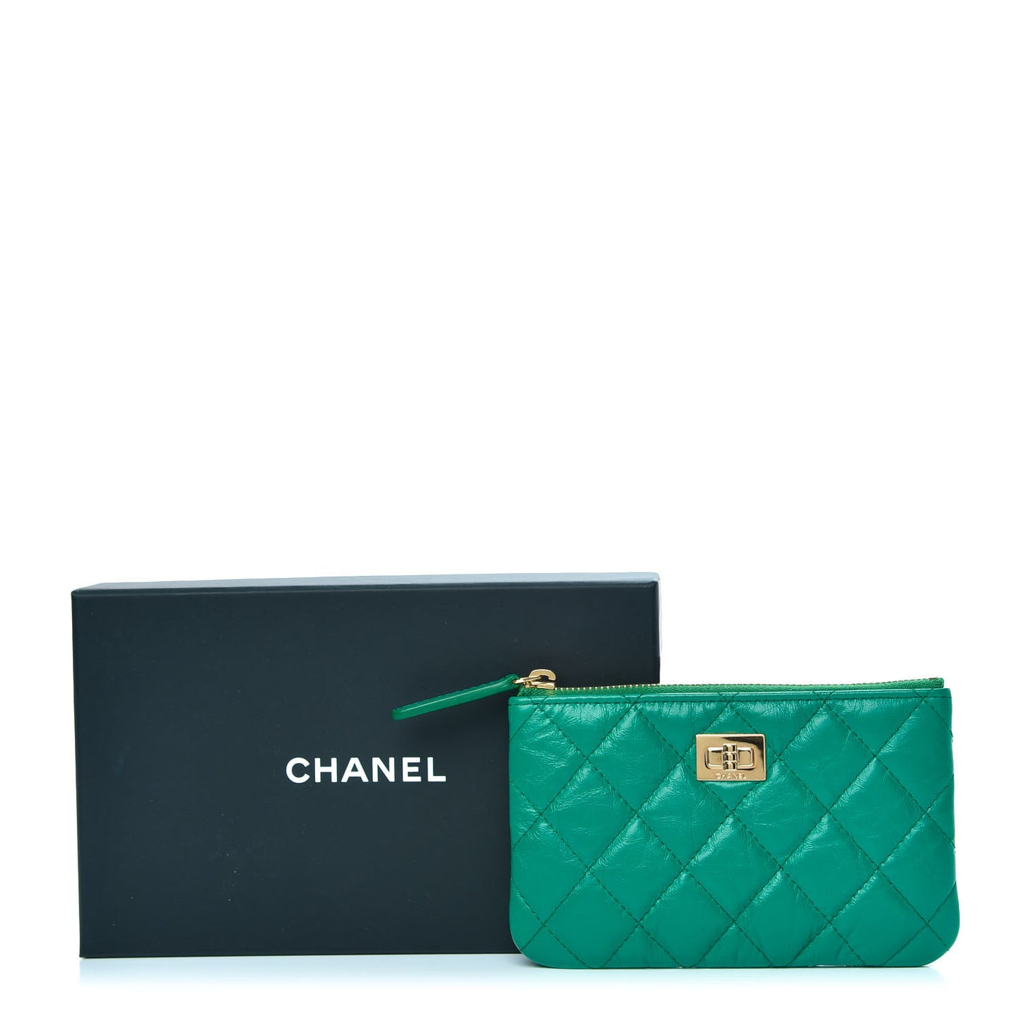 Aged Calfskin Quilted Small Reissue Cosmetic Case Green