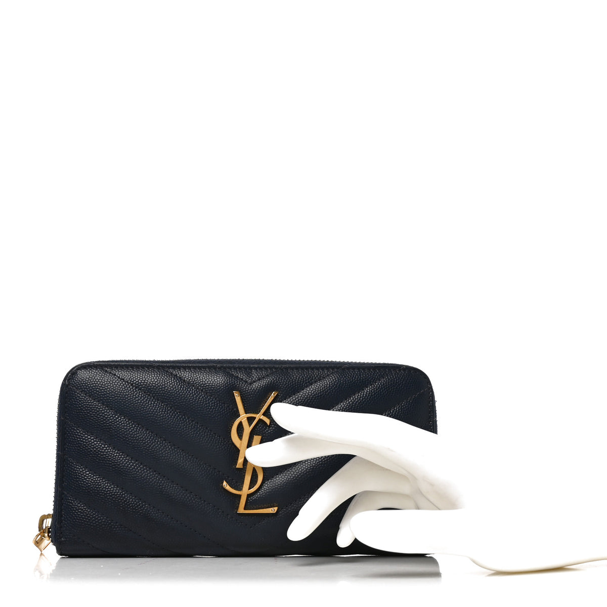 Saint Laurent Grain De Poudre Matelasse Chevron Monogram Zip Around Wallet Deep Marine 2 of 7
